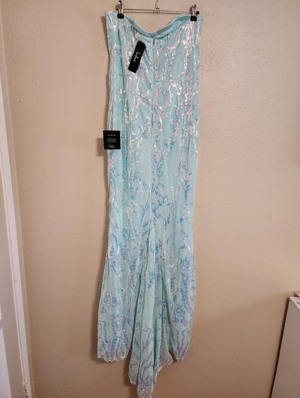 Lulus Made to Stun Light Blue Sequin Strapless Mermaid Maxi Dress XL Wedding - Picture 9 of 11
